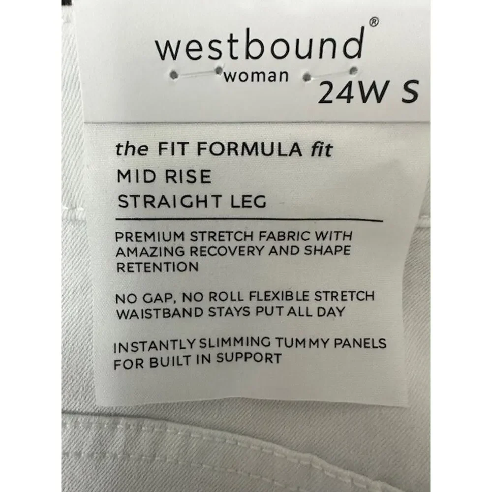 Westbound Woman 24W S Pants White Formula Fit Mid Rise Straight Tummy Panel Jean - Picture 3 of 6